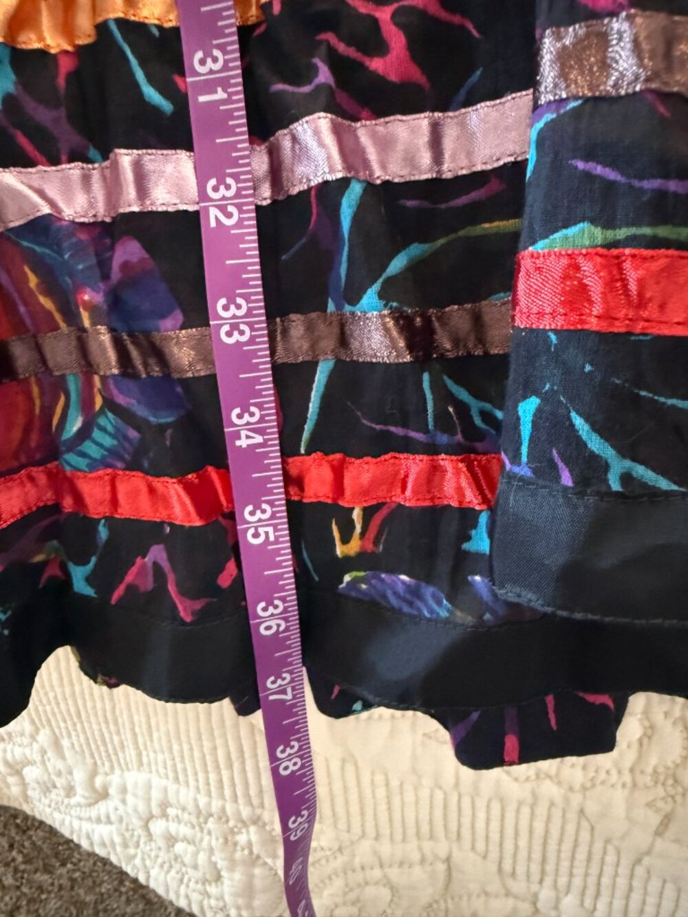 Vibrant bohemian tiered maxi skirt with eclectic mixed prints and ribbon trim - Picture 6 of 6